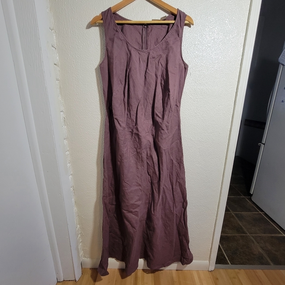 Spiegel 100% Linen Flax Maxi Slip Dress size 16W Dusty Purple Lagenlook Beach